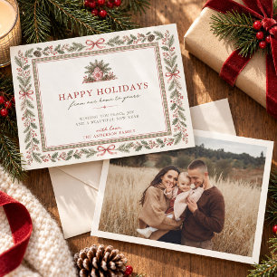 Traditional Red Green Grandmillennial Family Photo Holiday Card