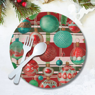 Traditional Red Green Plaid Holiday Paper Plate