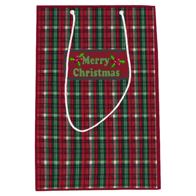 Traditional Red Green Plaid Tartan  Medium Gift Bag (Front)