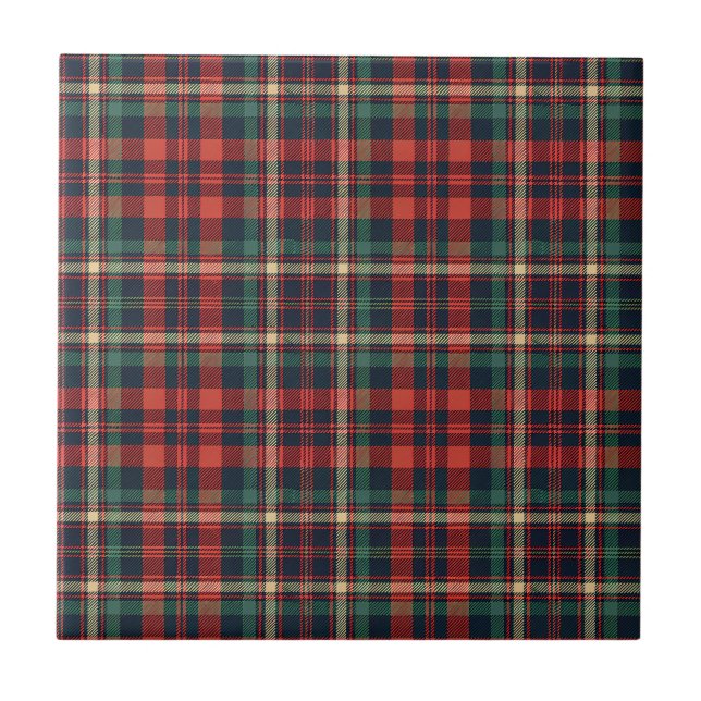 Traditional Red & Green Scottish Tartan Plaid Tile (Front)