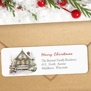 Traditional Red Green Watercolor Christmas Home