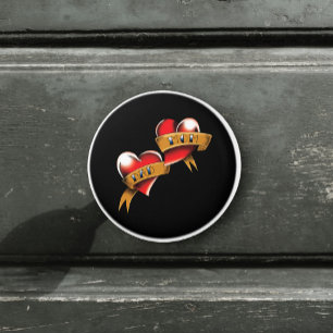 Traditional Red Heart Mum Dad Banner Tattoo Design Ceramic Knob