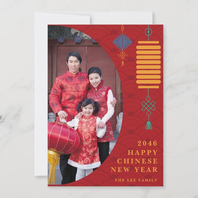 Traditional Red Lunar Chinese New Year Photo Card (Front)