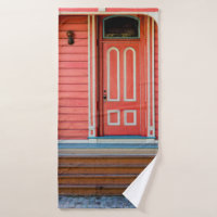 Traditional red painted wooden door and porchdoor,