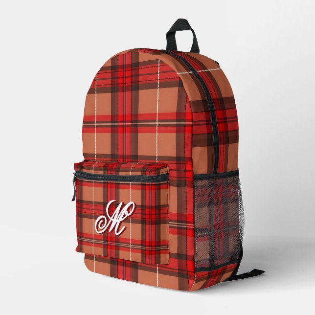 Traditional Red Plaid Tartan Trendy Collection Printed Backpack (Back Corner Right)