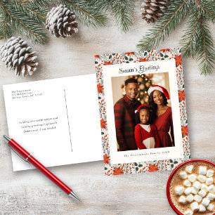 Traditional Red Poinsettia Holiday Photo Postcard