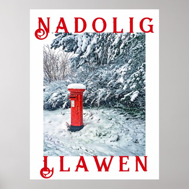 Traditional Red Postal Box and Snow on Trees Poster (Front)