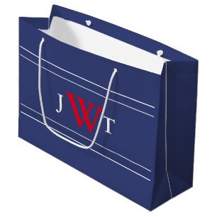 Traditional Red White and Blue Monogram Template Large Gift Bag