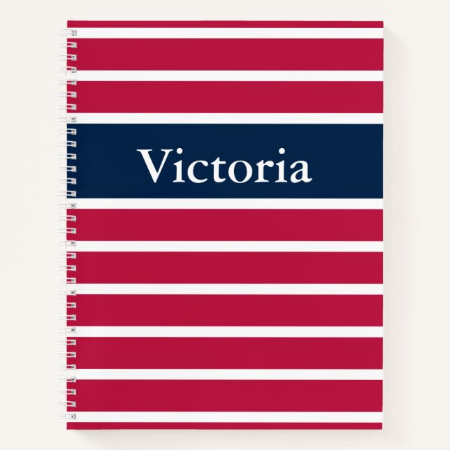 Traditional Red White and Blue Striped with Name Notebook (Front)