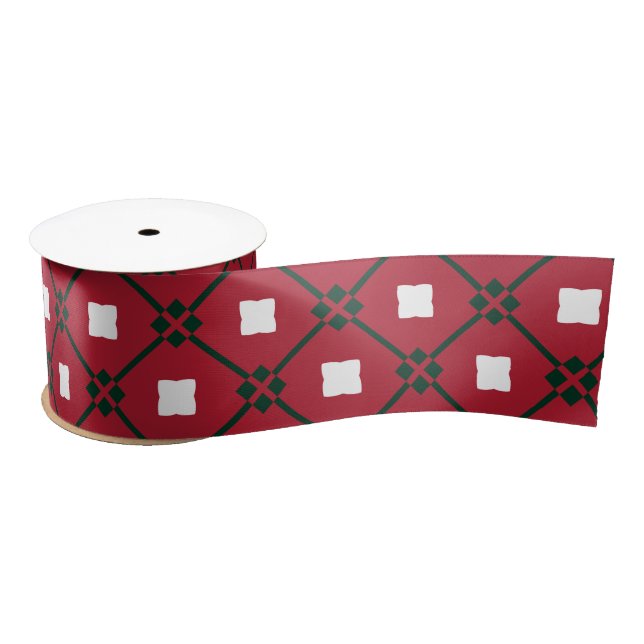 Traditional Red White and Green Christmas Pattern Satin Ribbon (Spool)