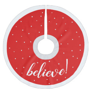 Traditional Red White Believe Christmas Brushed Polyester Tree Skirt