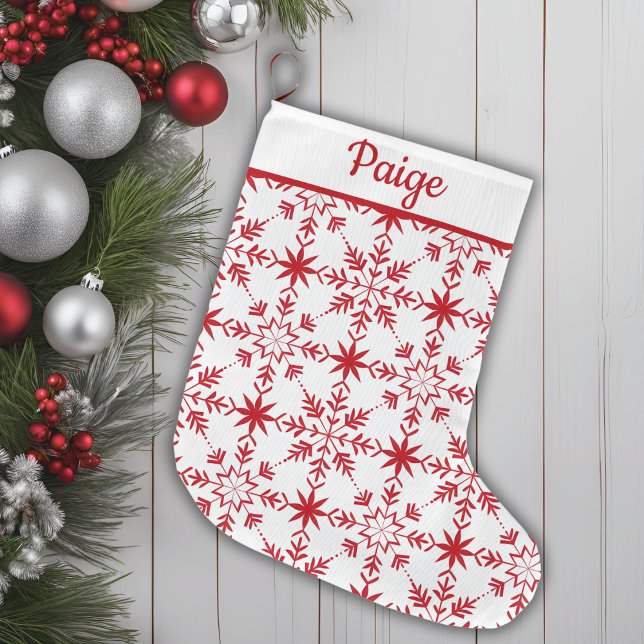 Traditional Red & White Scandinavian Pattern  Large Christmas Stocking (Traditional Red & White Scandinavian Pattern Large Christmas Stocking)