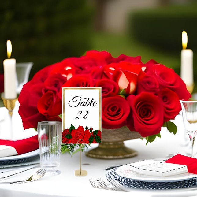 Traditional Romantic Passion Red Roses Wedding Table Number (Creator Uploaded)