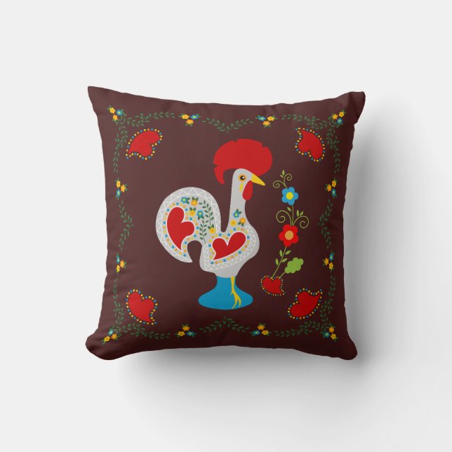 Traditional rooster of Barcelos in white Cushion (Front)