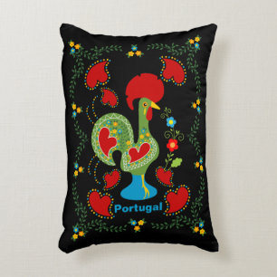 Traditional rooster of Barcelos in white Poster Tr Decorative Cushion