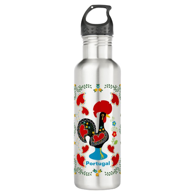 Traditional Rooster of Portugal in black 710 Ml Water Bottle (Front)