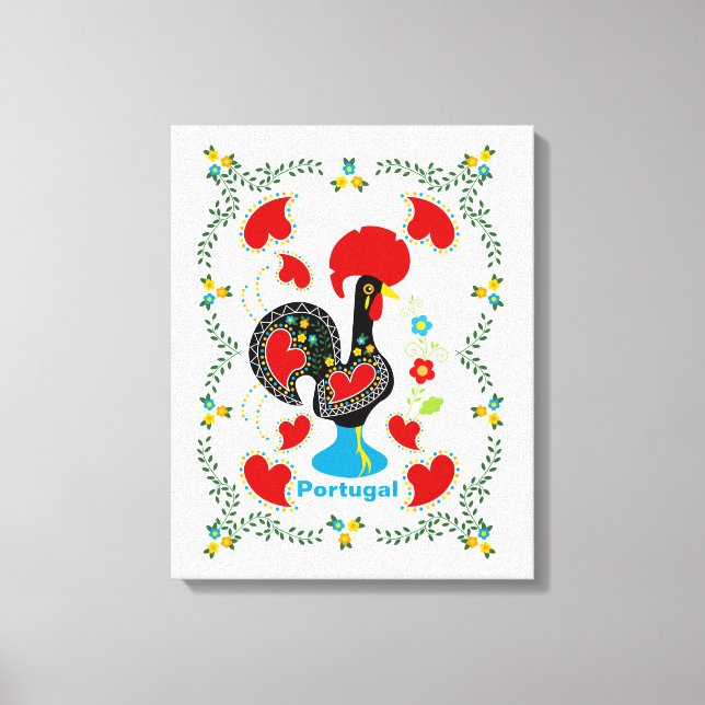 Traditional Rooster of Portugal in black Canvas Print (Front)