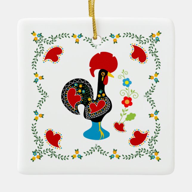 Traditional Rooster of Portugal in black Ceramic Ornament (Front)