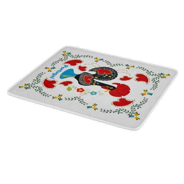 Traditional Rooster of Portugal in black Cutting Board (Corner)