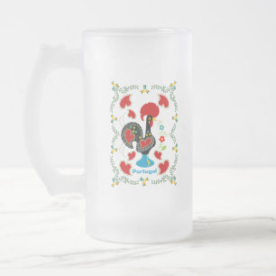 Traditional Rooster of Portugal in black Frosted Glass Beer Mug