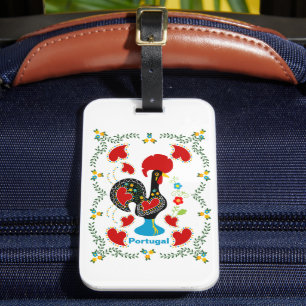 Traditional Rooster of Portugal in black Luggage Tag