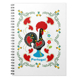 Traditional Rooster of Portugal in black Notebook