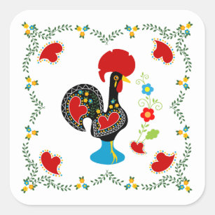 Traditional Rooster of Portugal in black Square Sticker