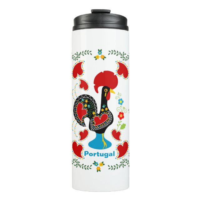 Traditional Rooster of Portugal in black Thermal Tumbler (Front)