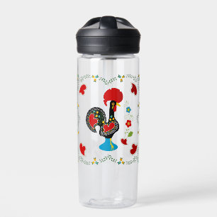 Traditional Rooster of Portugal in black Water Bottle