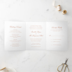 Traditional Rose Pink Formal Elegant Wedding Tri-Fold Invitation