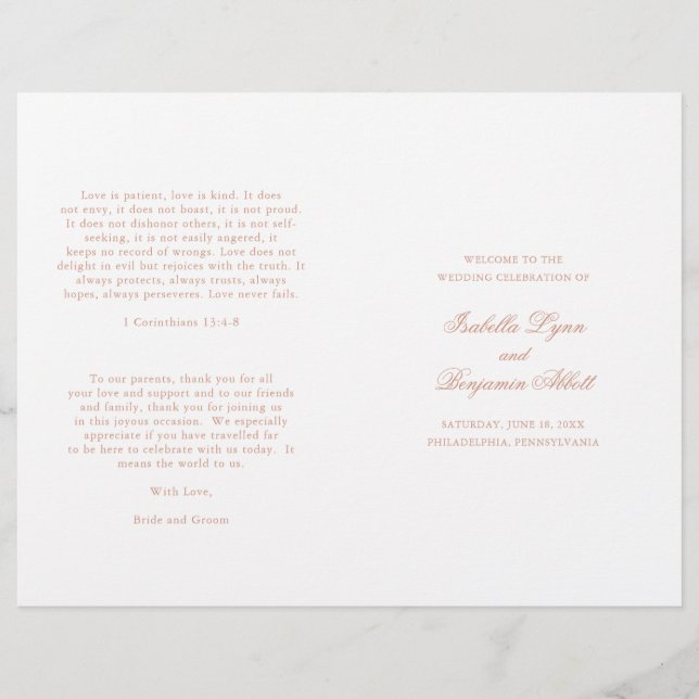 Traditional Rose Pink Formal Wedding Program (Front)