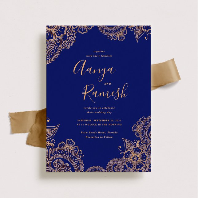 Traditional Royal Blue and Gold Mehndi Wedding Invitation (Creator Uploaded)