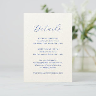 Traditional Royal Blue Elegant Wedding Enclosure Card