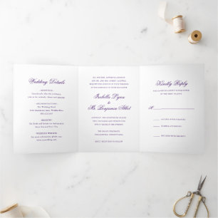 Traditional Royal Purple Formal Elegant Wedding Tri-Fold Invitation