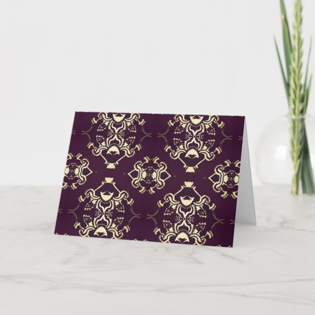 Traditional Royal Purple Gold Brocade Holiday Card (Front)