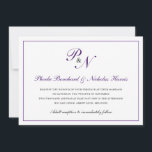 Traditional Royal Purple Monogram Formal Wedding Invitation<br><div class="desc">Traditional and classy horizontal wedding invitation featuring a simple design with your two initial monogram and your names in an elegant royal purple calligraphy inside of a thin border.  The backside is solid purple.  This classic design is perfect for a formal wedding in the fall / autumn.</div>