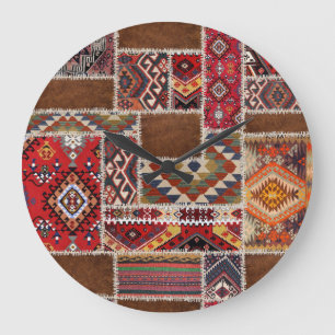 Traditional Rug Patchwork: Decorative Carpet Décor Large Clock