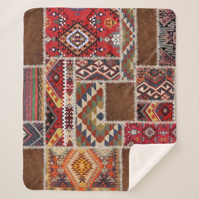 Traditional Rug Patchwork: Decorative Carpet Décor Sherpa Blanket (Front)