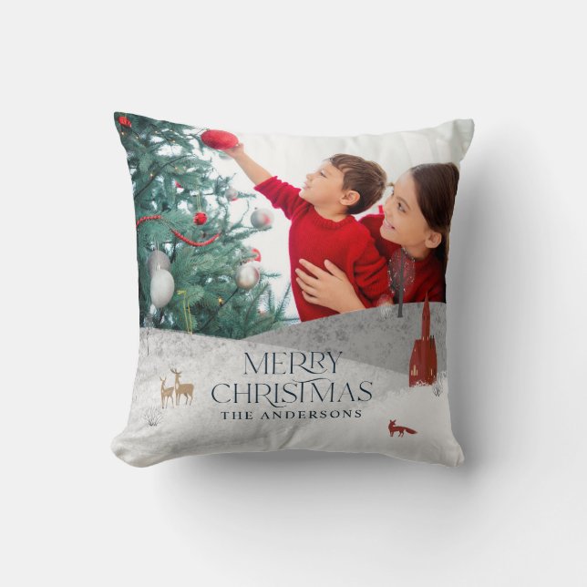 Traditional Rustic 1 photo Winter Merry Christmas Cushion (Front)