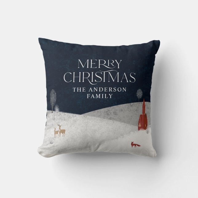 Traditional Rustic 1 photo Winter Merry Christmas  Cushion (Front)
