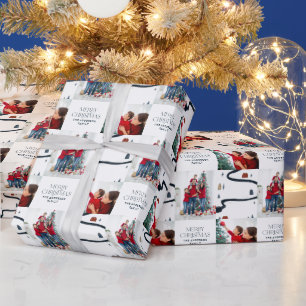Traditional Rustic 2 photo Winter Merry Christmas Wrapping Paper