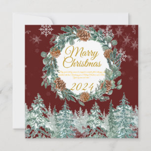 Traditional rustic burgundy Merry Christmas flat Holiday Card