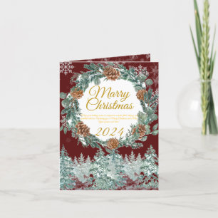 Traditional rustic burgundy pine Merry Christmas Holiday Card