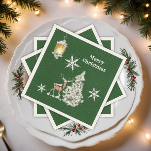Traditional Rustic Merry Christmas Napkin