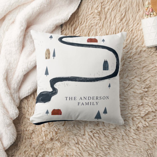 Traditional Rustic Navy Red Winter Merry Christmas Cushion (Blanket)