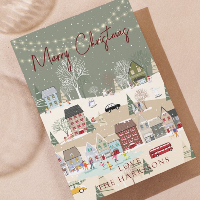 Traditional Rustic Red 1 photo Merry Christmas Holiday Card (personalised Christmas card winter wonderland)