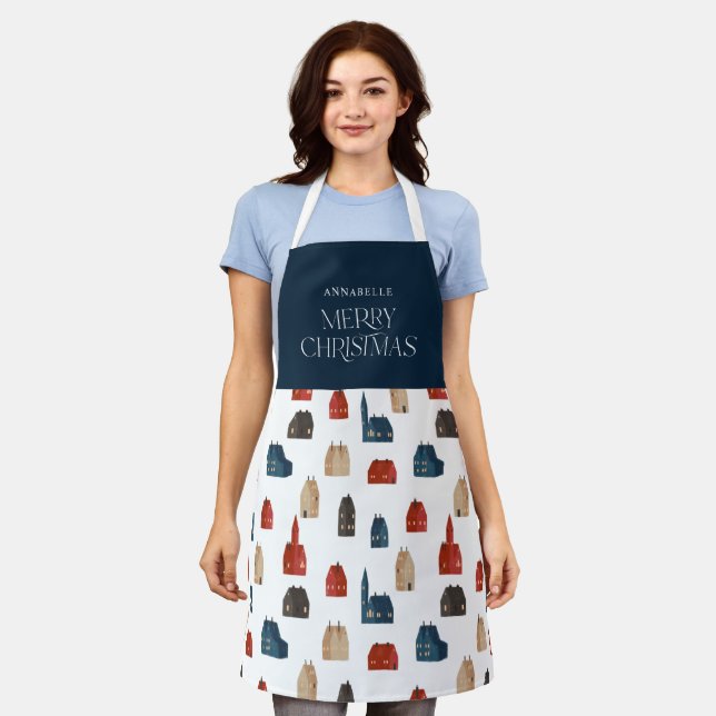Traditional Rustic Winter blue Christmas gift  Apron (Worn)