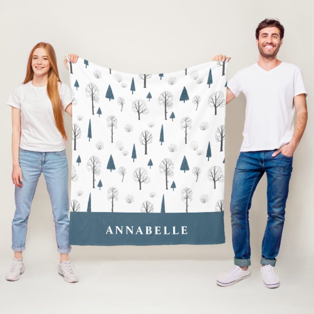 Traditional Rustic Winter forest blue Christmas Fleece Blanket (In Situ)