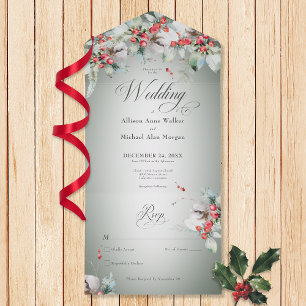 Traditional Rustic Winter Holly Berries No Dinner All In One Invitation
