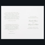 Traditional Sage Green Formal Wedding Program<br><div class="desc">Classic style folded Wedding Program with accent words in an elegant calligraphy typography. The front has your event details, the inside has your wedding party and order of ceremony. The back has a template for your message / quotes. All text is in sage green over a white background and may...</div>